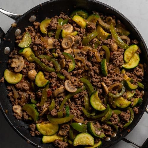 mexican beef and zucchini in a pan