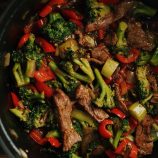 beef and broccoli in a pot